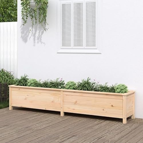 Upphöjd bädd av massiv furu (obehandlad) 199,5 x 40 x 39 cm – hållbar trädgårdsbädd för grönsaker och örter – perfekt lösning för små trädgårdar