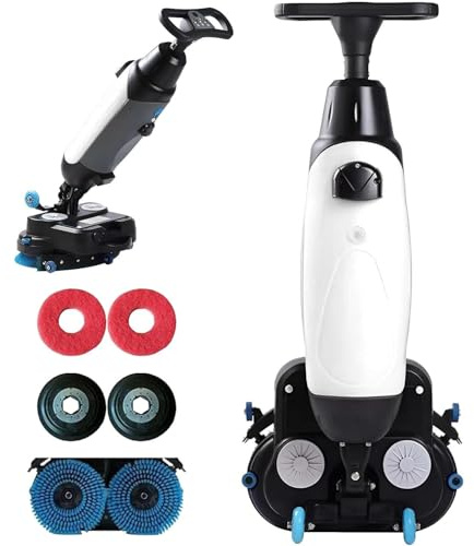 ZHLINGQ Autolaveuse Professionnelle Autoportée De 43 Cm, Polisseuse, Double Brosse, Double Disque Et Entraînement, Capacité De 1200 M²/H, pour Parquets, Carrelages, Terrazzo, Sols PVC Et Marbre White