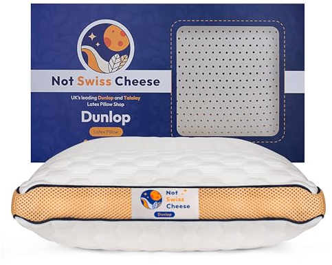 Not Swiss Cheese 100% Dunlop Latex Foam Pillow UK | Standard Size Low Profile Orthopedic Cervical Pillow for Neck Pain Relief | 23.6 x 15.7 x 5.1 in | Affordable, Lasts 10+ Years