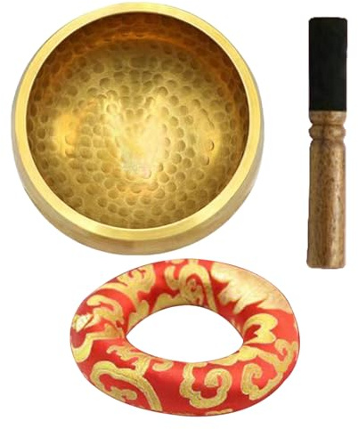 Cuenco tibetano – Cuenco de sonido hecho a mano, herramienta de meditación | Incluye mazo de cojín para yoga, chakras, atención plena, relajación, del estrés, curación, energía, práctica