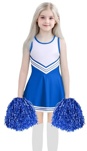 Cheerleader Kostüm Kinder, Cheerleading Outfit Mädchen, Mädchen Cheerleader Kostüm Uniform Kleid, CheerKostüm mit 2 Pompoms und 2 Socken, für Karneval Halloween