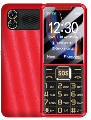 Jectse Telefono Cellulare Base 4G LTE con Tasti Grandi, Telefono Cellulare Semplice con Tasto SOS, 2500 MAh, Doppia SIM, MP3, Chiamate, Funzioni SMS, Internet (rosso)