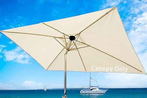 QOEUIUJ Telo di Ricambio per Ombrellone Rettangolare 3x2m 6 Stecche Copertura in Tessuto per Parasole da Giardino Terrazzo Protezione Solare Idrorepellente(Beige)