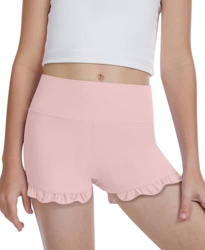 DOCUMO Girls Sport Shorts High Waisted Ruffle Cycling Short | Kids Athletic Gym Running Yoga Dance Volleyball Gymnastics School Shorts 6-15Y