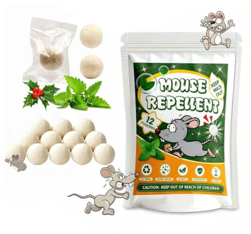 12 Pack Peppermint Scent Rodent Deterrent Balls, Aroma Repellent | Indoor & Outdoor Rodent Deterrent for Home, Garage, Shed, Caravan & Vehicle Use, Humane Scent Barrier