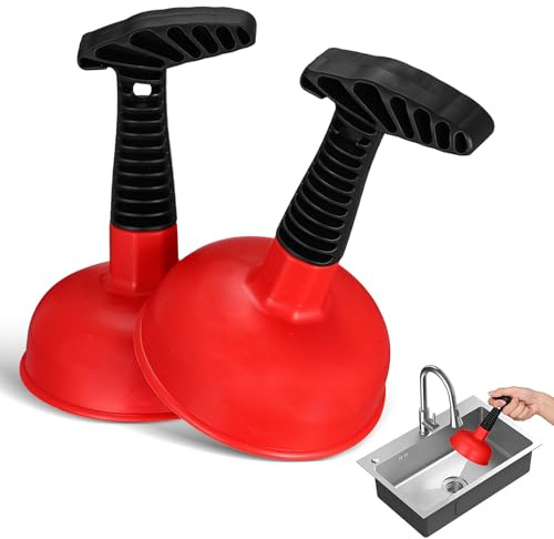 Baluue 2 Pezzi Sturalavandino Potente in Gomma Rossa con Manico Ergonomico, Stantuffo per Cucina e Bagno, per Casa e Ufficio, Sicuro e Affidabile