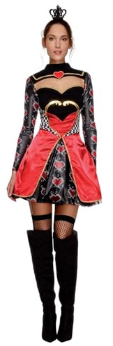 Smiffys Fever, Damen Herzkönigin Kostüm, Kleid mit Unterrock und Mini Krone, 43479