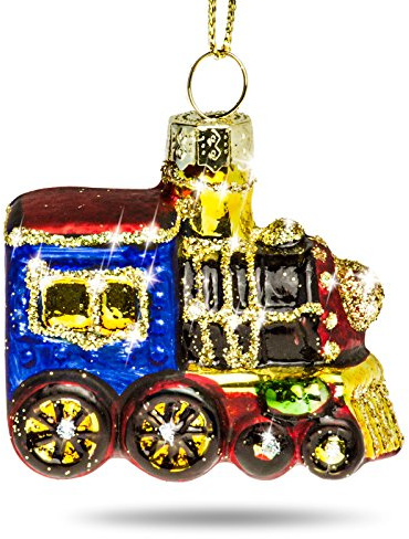 SIKORA Lokomotive Bunt besondere Weihnachtskugel Glas Christbaumschmuck Deko Figur Weihnachten Anhänger Ornament - Trend Line - BS395