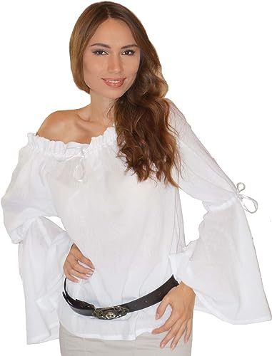 Maylynn 13710 - Mittelalter Bluse Elena LARP Piratenbluse Baumwolle, Einheitsgröße, weiß