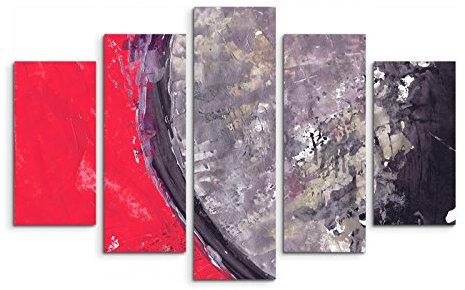 5 teiliges Wandbild auf Leinwand (Gesamt: H: 100cm B: 160cm) Keilrahmenbild Canvas Fotodruck Leinwandbild Leinwanddruck Kunstdruck Wandbild rot grau schwarz beige