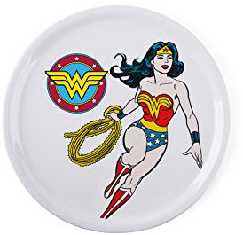 Excelsa Wonder Woman Plato de Pizza, Porcelana, Color Blanco, Diametro: 31 cm