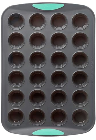 Trudeau 24-Cup Silicone Muffin Pan – Hybrid Non-Stick Bakeware with Steel Frame, Flexible Silicone with Hard Lining to Hold Shape, BPA-Free, Dishwasher Safe, Heat Safe to 428°F, Grey/Mint