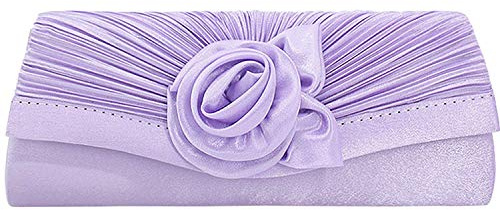Damen Satin Plissee Blume Abendtasche Clutch Handtasche Rose Floral Plissee Satin Flap Clutch Abendtasche Satin Plissee Blume Clutch Abendtasche, hellviolett (Violett) - N00166ZS
