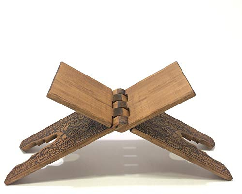Rahle, Koranständer, Buchständer aus edlem Holz mit geprägten eingebrannten Ornamenten und Blumenmuster (55 cm)