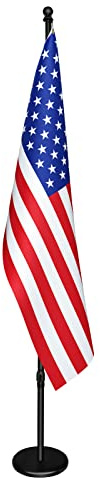 Indoor Flagpole with Base,Telescoping Flag Pole 6FT-8FT, Flagpoles Rotate 360 Degrees, 3X5 USA Flag-Heavy Duty Water Resistant Polyester Canvas Embroidered Stars. Suitable for Office, Auditorium, School, Use (1-pack)