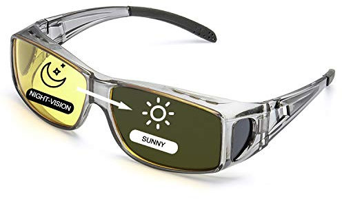 LVIOE übergroßen Nachtsichtbrille Autofahren für Brillenträger Gelbe Sonnenbrille über Brille Damen Herren Nachtsichtbrille Autofahren Polarisiert