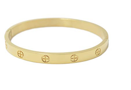 SEFILKO Luxus vergoldeter Edelstahl einfacher Stil Liebe Armreif Armband för Frauen (Gold Size 19)