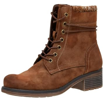 CUSHIONAIRE Rena Combat Womens Boots, Lace-Up Side Zip Ankle Boots for Women with Knit Trim and Low Block Heel, TAN 8