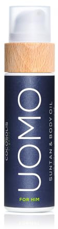 COCOSOLIS UOMO Acceleratore di abbronzatura per uomo - Olio abbronzante biologico con vitamina E e profumo BLACK COCONUT per un'abbronzatura intensa e veloce - Rinforzatore di abbronzatura (110 ml)