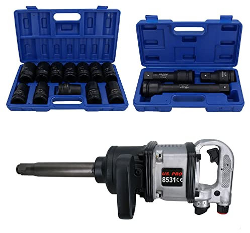 AB Tools 1” Drive Anvil Air Impact Wrench Gun 2200Nm 12 Sockets 24 – 41mm + Extensions