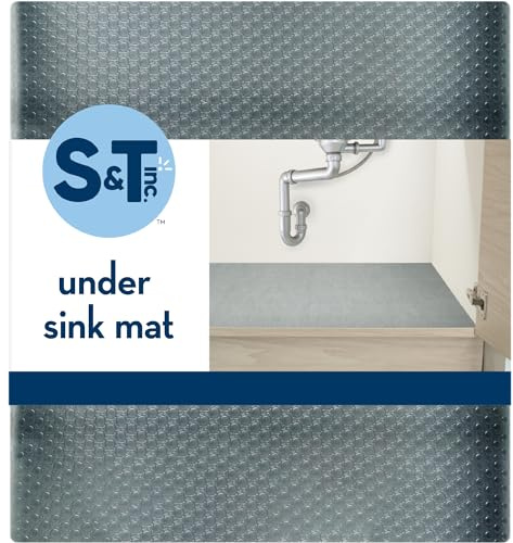 S&T INC. Under Sink Mat, Shelf Liner for Kitchen Cabinet Non-Adhesive, Waterproof Drawer or Cabinet Liner, 24 Inches x 30 Inches, Grey Plastic, 1 Pack