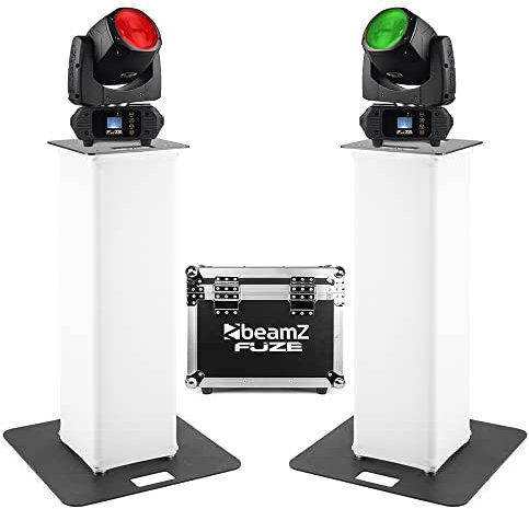 beamz Professional Fuze75B Moving Head LED Beam Lighting Set with 1m Totem Truss Plinth Stands & Durable Flightcase - Complete DJ Stage Light System