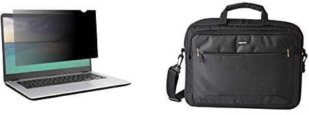 Amazon Basics Filtre de confidentialité pour Écran Large de 15,6 (39,62 cm) (16:9) & Sac à bandoulière Compact pour Ordinateur Portable avec Poches de Rangement (15,6 Pouces - 40 cm) Noir