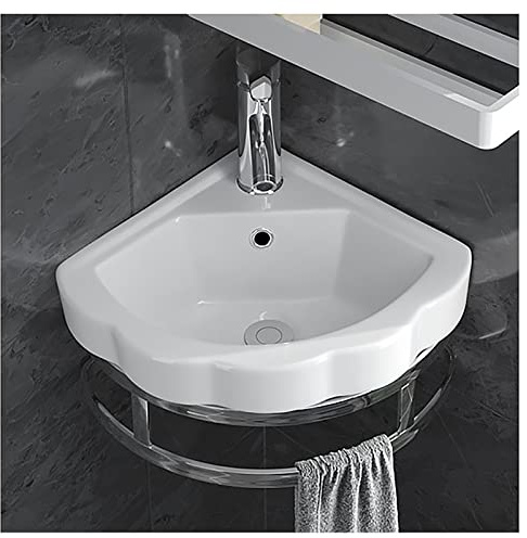 ZYLEDW Kleines Eckwaschbecken Zur Wandmontage, Handwaschbecken Klein, Waschbecken, Waschbecken mit Wasserhahn-Kombination und Turmaufhänger (Size : B)