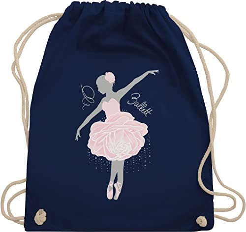 Turnbeutel Rucksack - Kinder Sport Kleidung - Ballerina - grau/rosa - Unisize - Navy Blau - balletttasche mädchen kinderturnbeutel tanzen ballett turnsackerl kindergarten tanz dance mit beutel