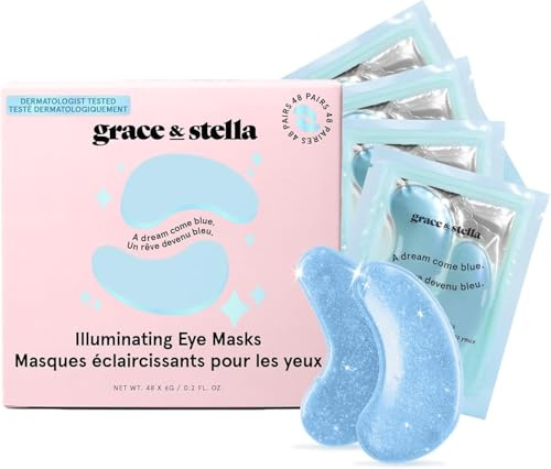 Grace & Stella Parches de Ácido Hialurónico para Ojos- Reducen Arrugas, Ojeras y Bolsas Mujer - Parches Ojos Premiados Veganos y No Testados en Animales [48 Pares, Azul]