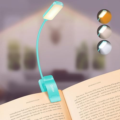 Gritin 9 LED Läslampa med Klämma, 3 Ögon Skyddande Lägen, Flexibel Boklampa (Varm- och Kallvit) - Steglös Dimning, Laddningsbar, Lång Batteritid, 4 Nivåers Strömindikator