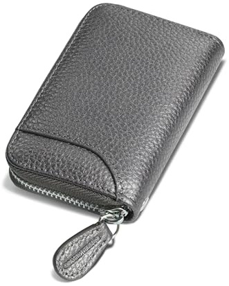 GADIEMKENSD Kreditkartenetui Kartenetui Damen RFID Schutz Mini Leder Portemonnaie Karten Etui Herren Kreditkartenhülle Bankkarten Schutzhülle 14 Fächer Kartenetui mit Zipper Brieftasche Dunkelgrau