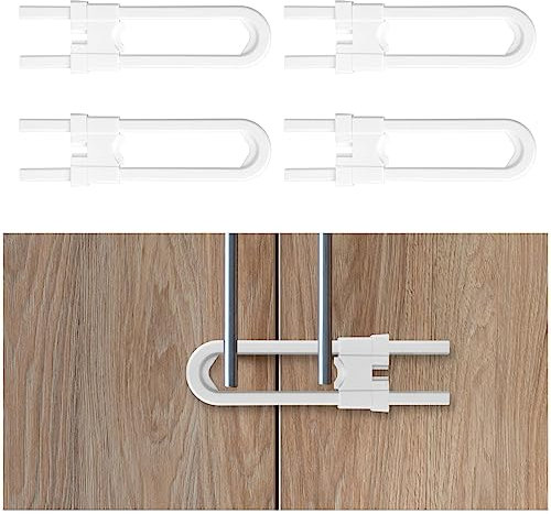 Vicloon 4 Pezzi Chiusure Sicurezza Bambini Riutilizzabili a Forma di U, Chiusure Sicurezza Bambini, Bambino Serrature di Sicurezza per Cassetto, Armadio, Guardaroba, Non Necessitano Attrezzi