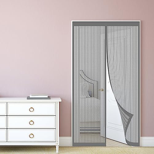 Magnet Fliegengitter Tür 115 x 225 cm Magnet Fliegengitter Ohne Bohren Magnetische Adsorption Moskitonetz Tür Für Balkontü Terrassentür Schiebetür Küchentür, Grau