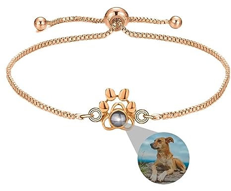 Liskanap Personalisierte Foto Armband Pfote Projektion Armband mit Eigenen Bild im Stein Benutzerdefinierte Lupe Foto Armbander Versteckte Fotoarmband für Damen Frauen Silber Rose Gold Schwarz