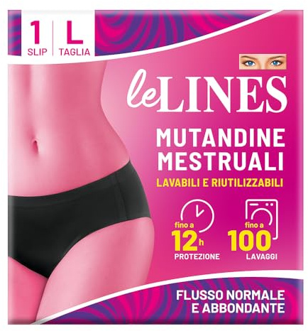 LeLines - Braga menstrual lavable y reutilizable, hasta 12 horas de protección, talla L