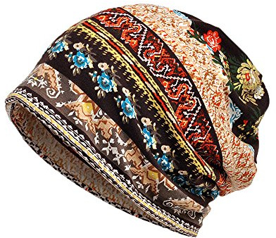 Slouchy Beanie Mütze Damen Sommer Beanie Turban Chemo Cancer Kopfbedeckung aus Baumwolle Schlafmütze Sommermütze Turban Kopfbedeckung Kaffee Einheitsgröße