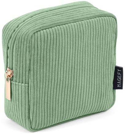 MAGEFY Kosmetiktasche Kleine Make up Tasche für Handtasche, Cord Schminktasche Damen mit Fächern Reise Makeup Tasche für Frauen