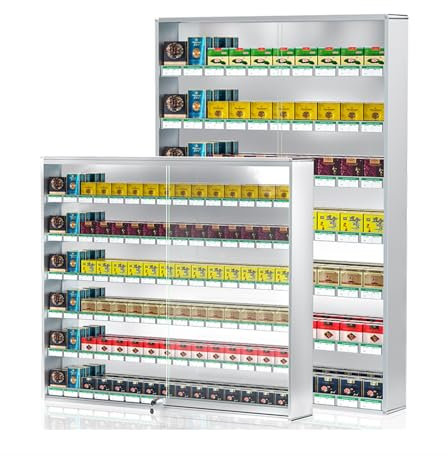 Metal Cigarette Holders Cigarette Cases & Dispensers Store Display Shelves Cigar, Blunt Wraps Or Candy Display Case Point Of Sale Counter Rack (Color : Silver, Size : 74.5x28.8x105cm)