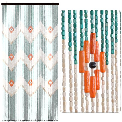 BECHAEO Beaded Curtain for Doorway Handmade Bamboo Wooden Door Beads Hanging Room Divider Hippie Curtain for Hallway Window Boho Rustic Home Store Decor, 35.5 x 75 Inches Green
