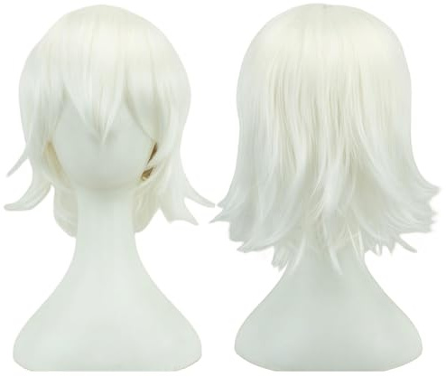 IMISSU Unisex Kort Cosplay Hårfest BOB Peruk med lugg Halloween kostym peruker (Vit)