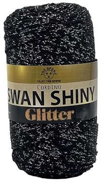 filati italiani cordini laminati Swan Glitter 500g - 450 metri per borse handmade e molto altro ancora (nero/nero, SHINY GLITTER)