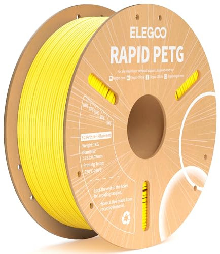 ELEGOO Rapid PETG Filament 1.75mm Gelb 1 KG, High Speed 600mm/s 3D Drucker Filament Maßgenauigkeit +/- 0.02 mm, 1kg Pappspule(2.2lbs) Passend für die Meisten 3D Printer