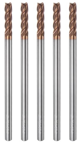 HARFINGTON 5pcs Carbide Square End Mills 4mm (5/32) Dia 4mm (5/32) Shank 75mm (3) Extra Long HRC55 TiSiN Coated Micro-Grain Tungsten Carbide 4 Flutes Milling Bit Cutter
