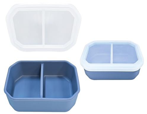 AWINNER Reusable Leak-Proof Silicone Food Storage Box, 2-Compartment Bento-Style Kids Lunch Box, Durable, Drop-Proof, Dishwasher Safe (Blue)