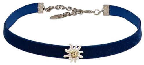 Alpenflüstern Trachten-Samt-Kropfband Strass-Edelweiß Greta mini - Trachtenkette enganliegend, Kropfkette elastisch, Damen-Trachtenschmuck, Samtkropfband schmal (blau) DHK330
