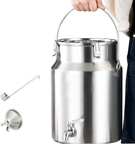 Yiustldd 201 Bidons À Lait en INOX - Seau À Vin Seau À Lait Robuste avec Couvercle Scellé pour Plusieurs Options De Capacité, Poignée Portative,3L