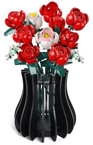 Kit de Vase en Bois pour Lego Roses, Fleurs de Cerisier, Tournesol, Tulipes, jonquilles, Lotus, Joli Vase de Fleurs pour Arrangement de Bouquet Lego, décoration d'intérieur pour Femmes et Adultes