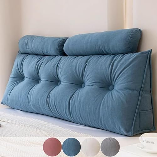 NUACOS Rückenkissen, Keilkissen, Rückenkissen für die Wand, Bequemes Großes Lesekissen für Bett und Sofa, Mit Waschbarem Bezug,Blau,180cm