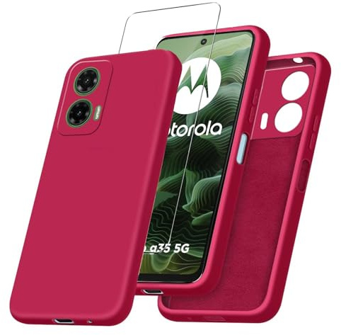 JDXHFF Funda para Motorola Moto G35 5G (6.72) con 1 Piezas Vidrio Templado | Protector de Pantalla Película Protectora - Rojo Carcasa Silicona TPU Suave Caso Case Red